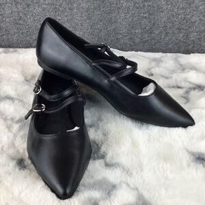 Trary Black Pointed Mary‎ Jane Flats Size 8 NWOT